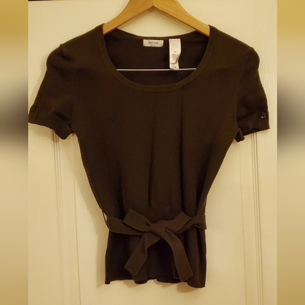Chic Brown Short Sleeve Top with Tie Waist